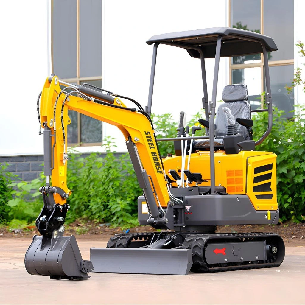 Compact mini excavator working on a landscaping project